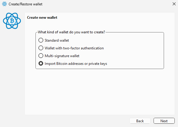 Choose to import private keys
